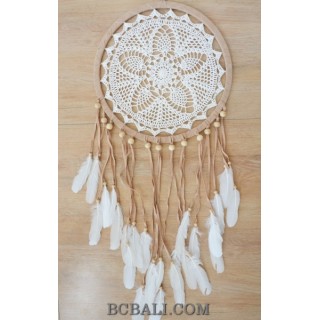 bali handmade crochet dream catcher leather suede feather home decor